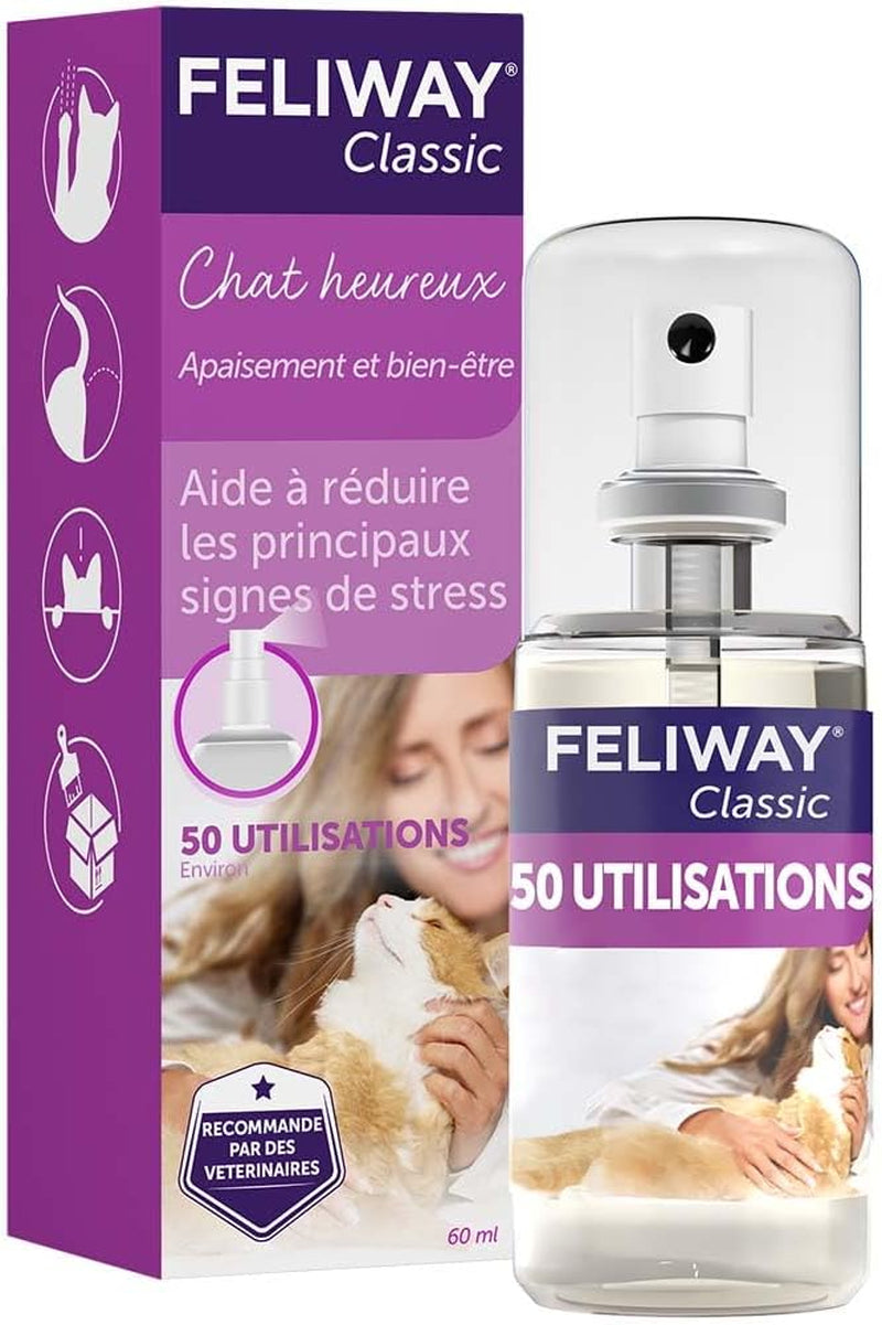 Classic Spray 60 Ml - Phéromones Apaisantes Pour Chats - Apaise Les Chats À La Maison Et Réduit Le Stress Lors Du Transport - Recommandé Par Les Vétérinaires - Scientifiquement Prouvé